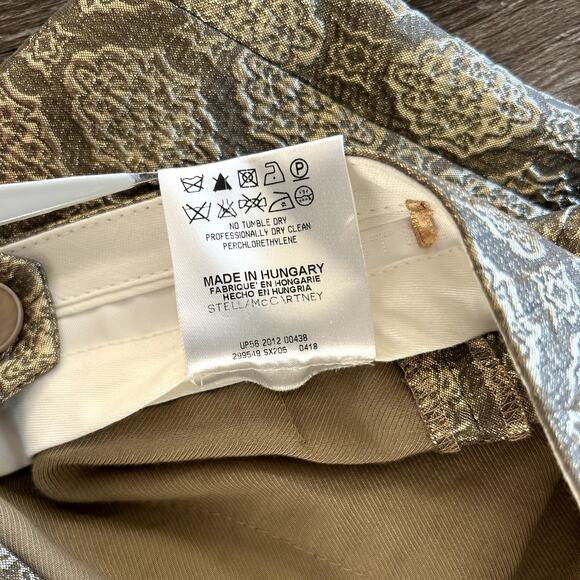 Stella McCartney Gold Metallic Jacquard Brocade Trousers Small High Rise Pants - Picture 14 of 16